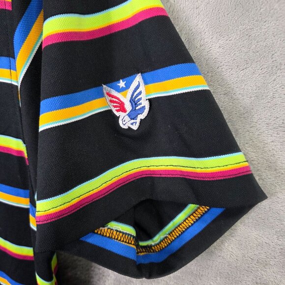 Mens Aptus Black Multicolor Striped Modern Fit Polo Shirt Short Sleeve Size L - Picture 2 of 9